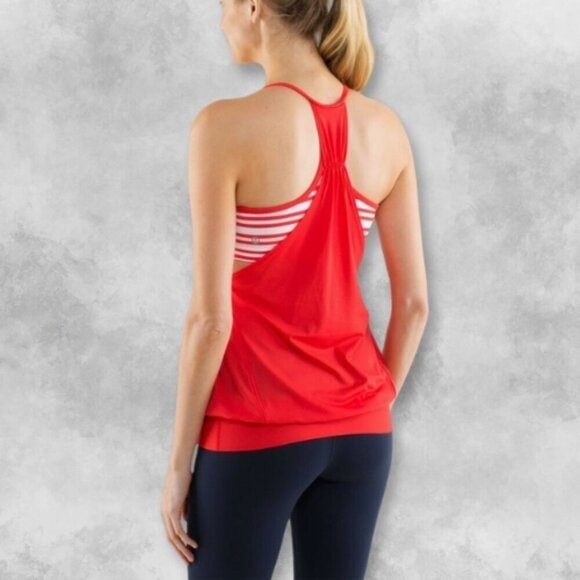 Lululemon No Limits Tank Top Love Red Twin Stripe Moisture-Wicking Fabric W S - Picture 3 of 6